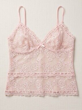 Oscar de la Renta Lingerie Cami Bralette Top Pink Sheer Lace Chiffon Back S NWT